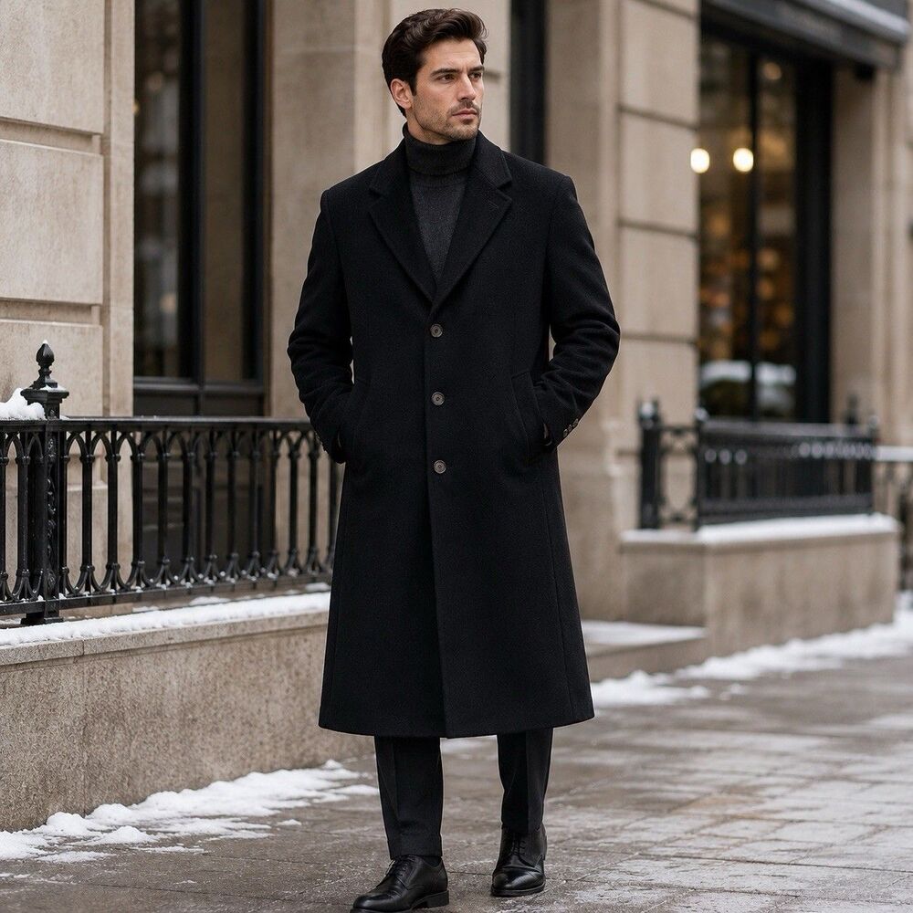 Gianfranco Ruffini Coat Mens 42R Black Wool Cashmere Blend Overcoat Lined Winter